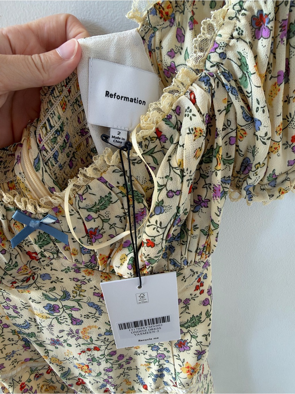 NWT Reformation Ondine Dress Yasmeen Floral Puff Sleeve Mini | Size 2 - Picture 5 of 6